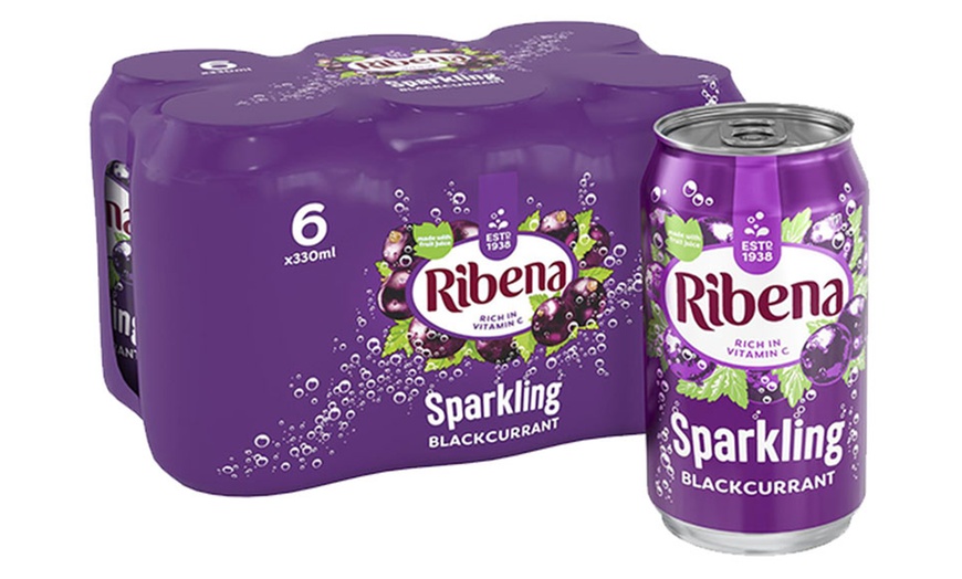 Image 2: 24 Cans of Ribena Blackcurrant Sparkling Juice Drinks 330ml