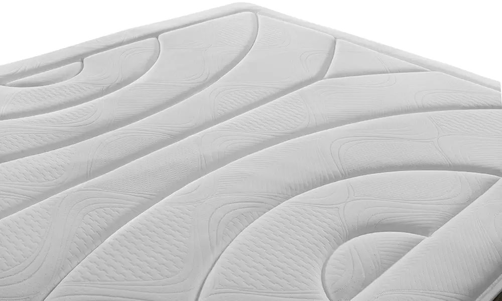 Canapé tapizado en polipiel de color blanco, con colchón y almohada