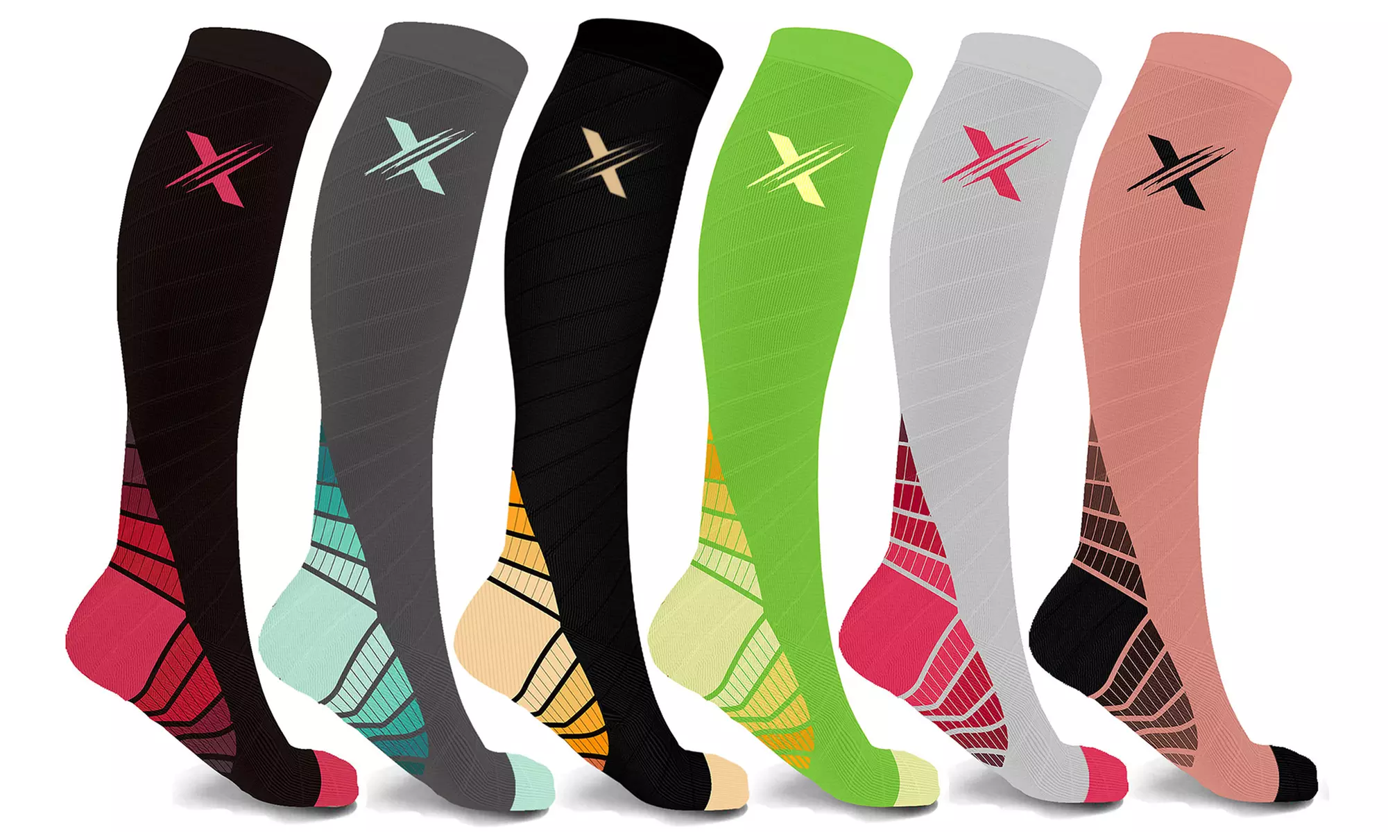 XTF Unisex Knee-High Compression Socks (6 Pairs) - Primary Image