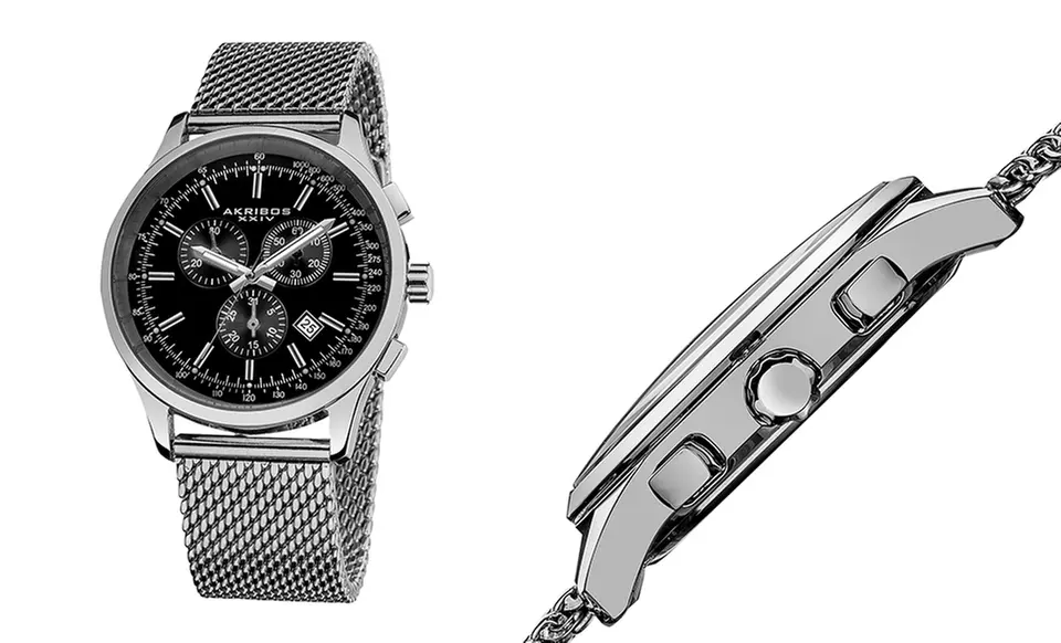 Akribos Men's Chronograph Watch with Mesh Stainless-Steel Strap. Multiple Colors Available. Free Returns. - Second Medium