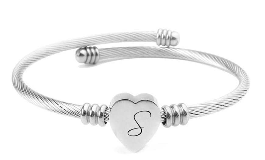 Image 20: Heart Cable Initial Bracelet