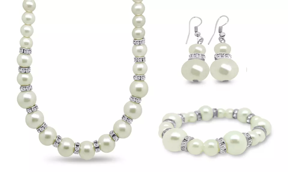 Three-Piece Faux Pearl Jewelry Set with Swarovski Elements - Primary Image