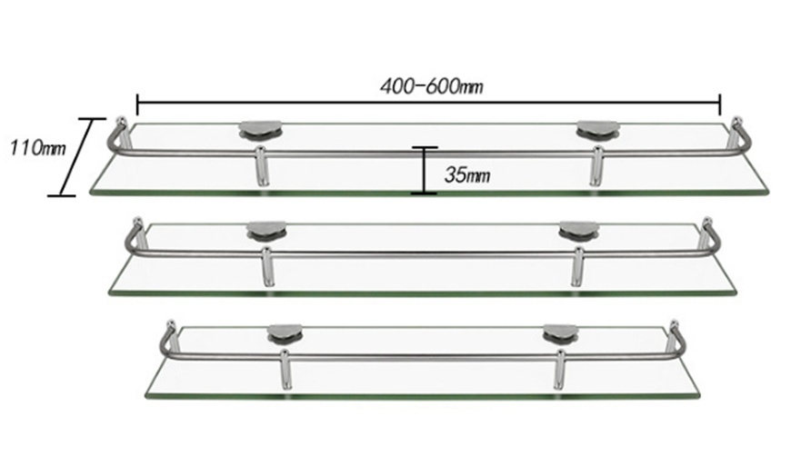 Image 7: Thick Tempered Glass Shelf Wall Mounted Bathroom Storage Organizer