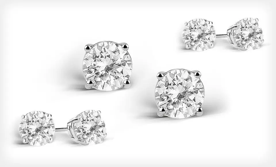 One or Three Pairs of 2-Carat White Topaz Stud Earrings (Up to 87% Off). Free Returns. - Primary Image