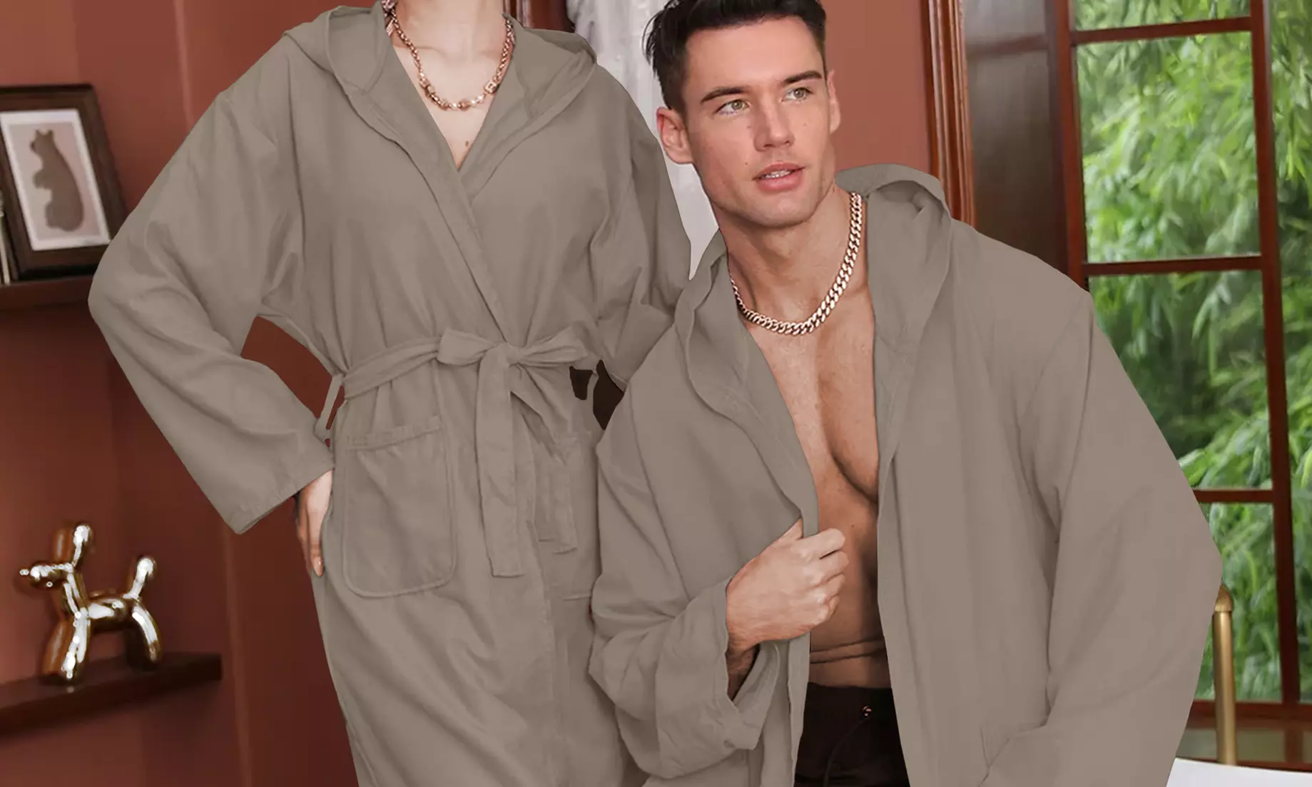 Accappatoio unisex in microfibra con cappuccio