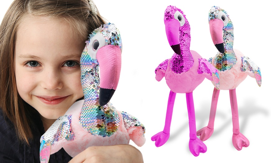 Image 2: Flamingo Sequin Plush Toy