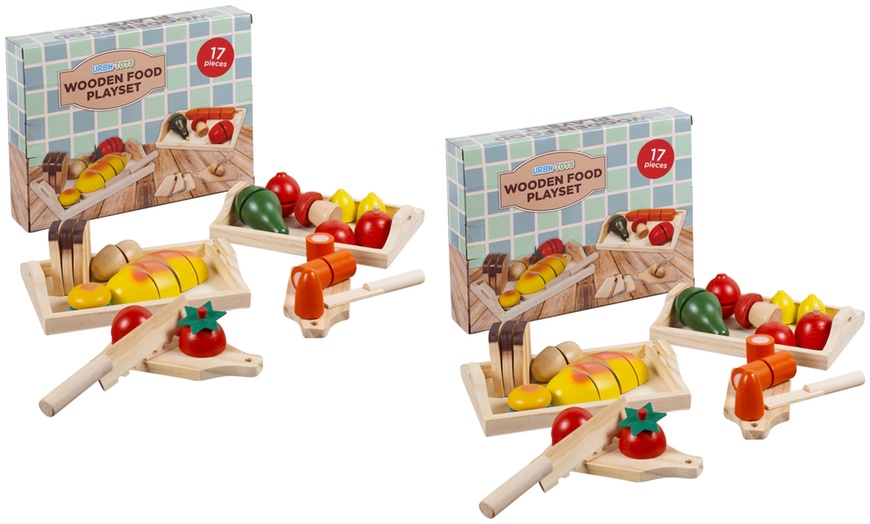 Image 2: Set of Pretend Play Wooden Food Playsets