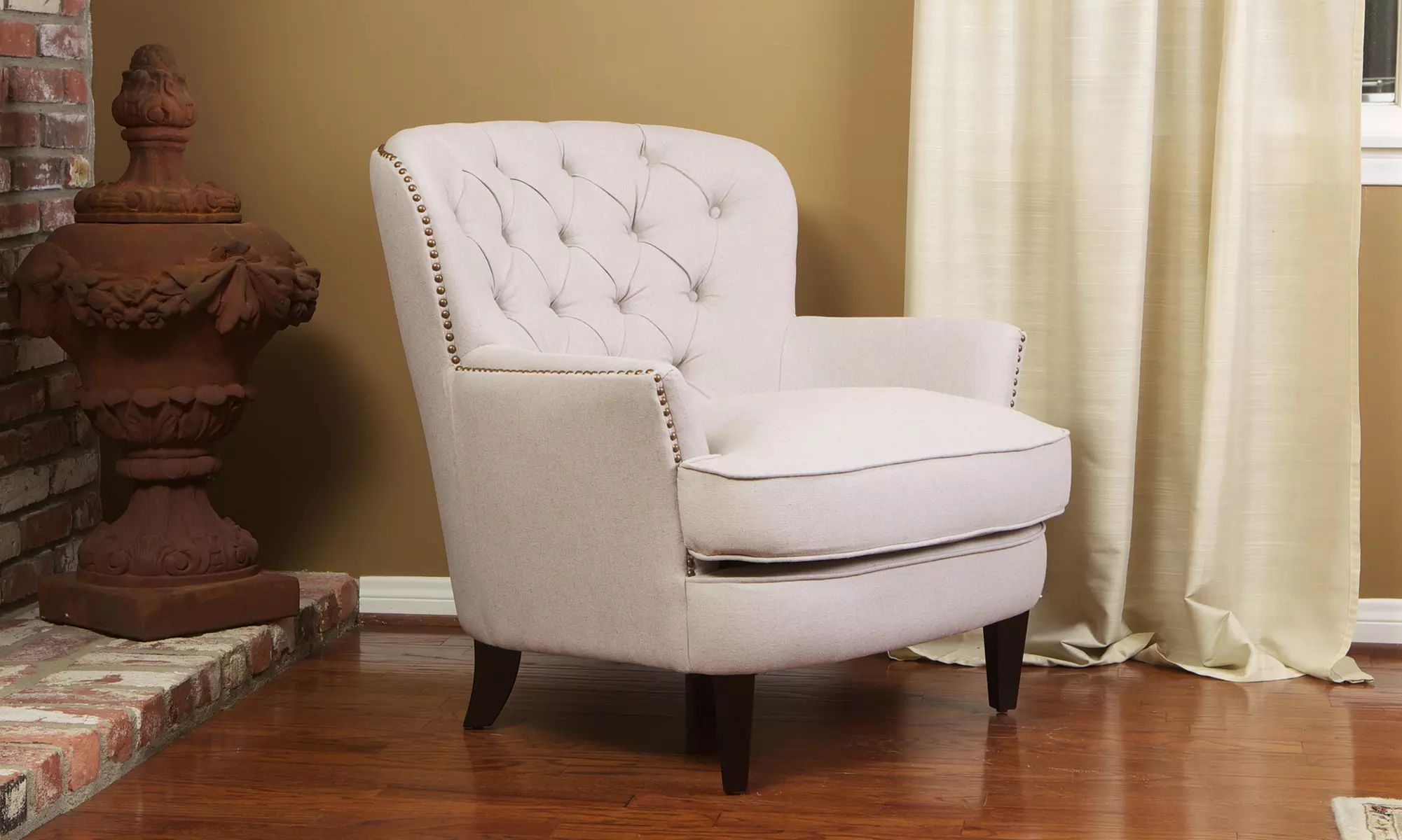Alfred Tufted Linen Club Chair - Primary Image