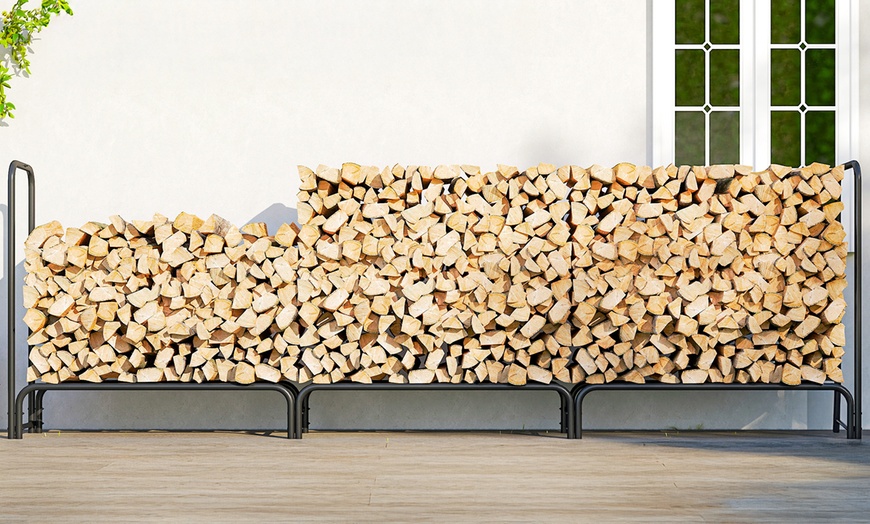 Image 4: Outsunny Metal Firewood Rack Log Holder