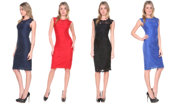 Stanzino Women's Lace-Overlay Cocktail Dress in Black, Red, Navy, or ...