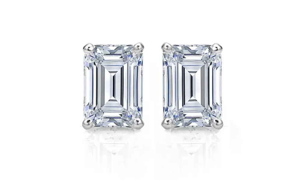 4 CTTW Emerald Cut Cubic Zirconia Stud Earrings in Sterling Silver - Primary Image