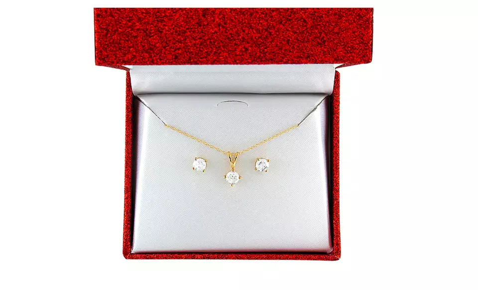 1.00 CTTW Diamond Solitaire Pendant & Earring Set in 10K Gold - Second Medium