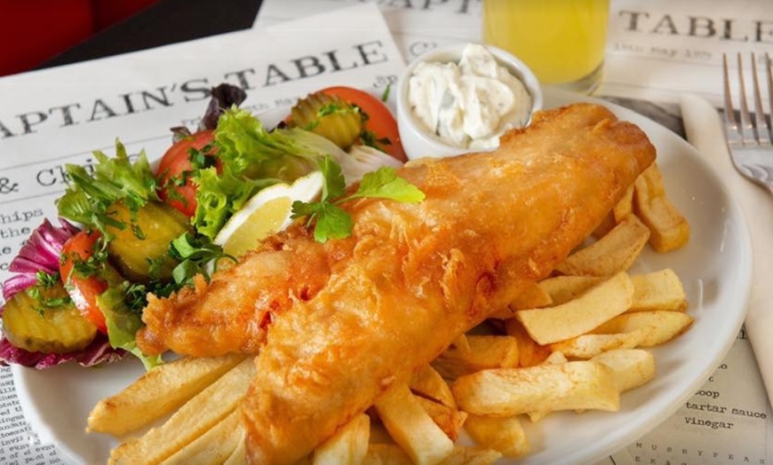 Image 1: Fish and Chips, Peas and Drink