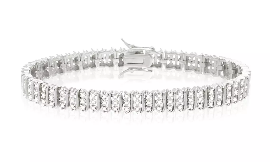 Three Row Diamond Accent Tennis Bracelet - Primary Image