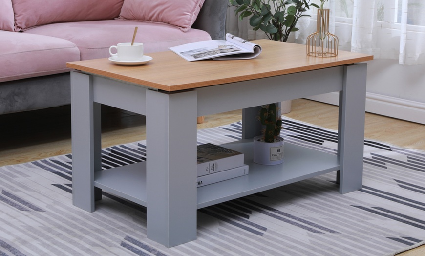 Image 2: Sliding Top Coffee Table with Storage Shelf