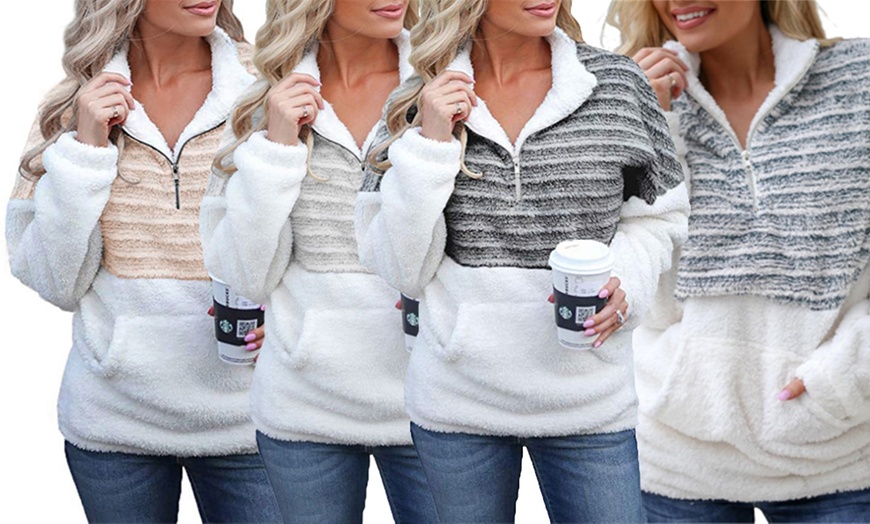 Image 1: Women's Cosy Zip Neck Sweat Shirt