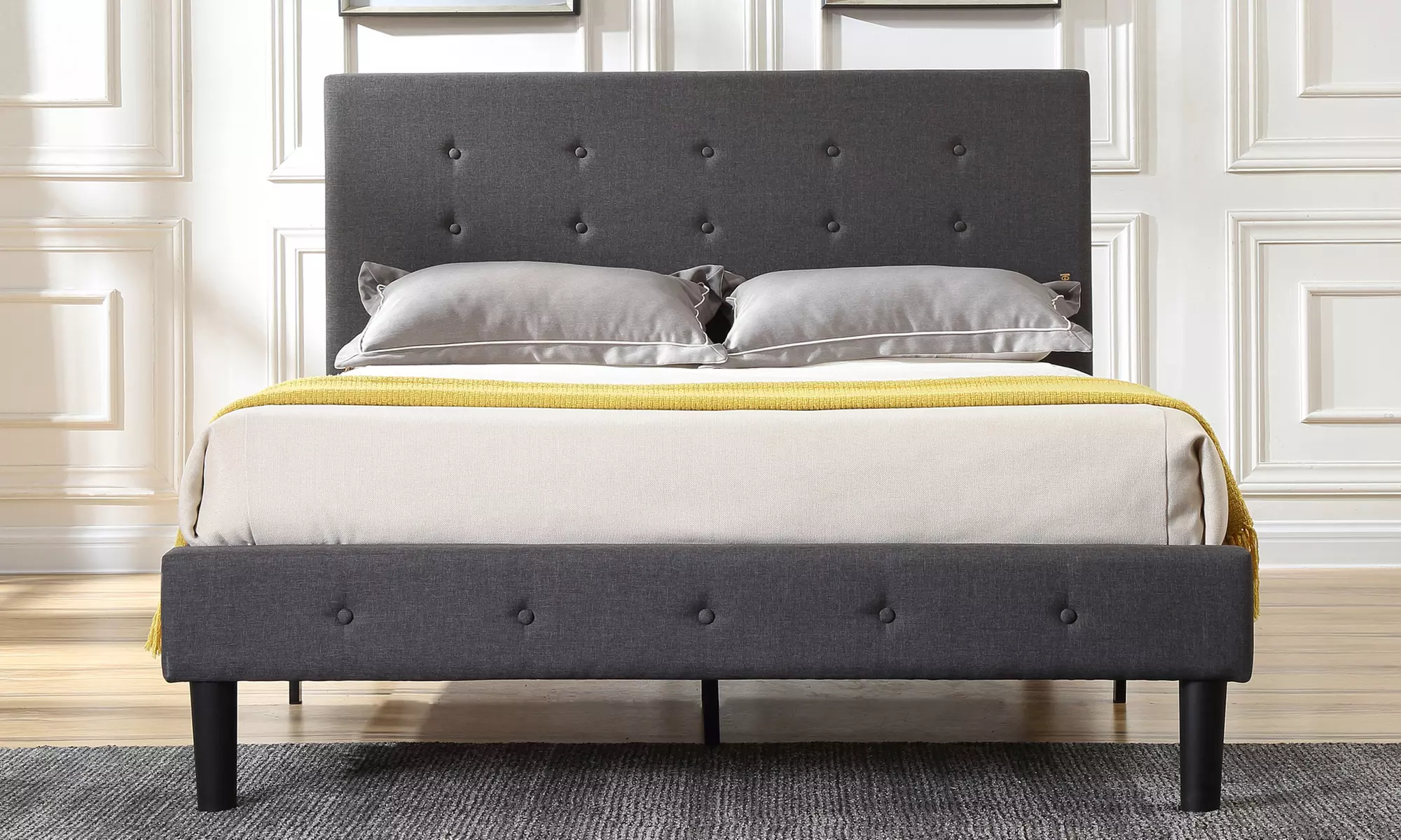 PostureTemp Upholstered Metal Platform Bed with Wood Slat Supports (Full) - Primary Image