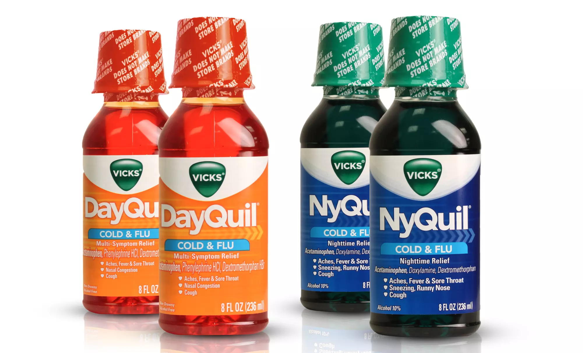 Dayquil and Nyquil Liquid Bottles; 2-Packs of 8 Fl. Oz Bottles. Available in One or Both Varieties. - Primary Image