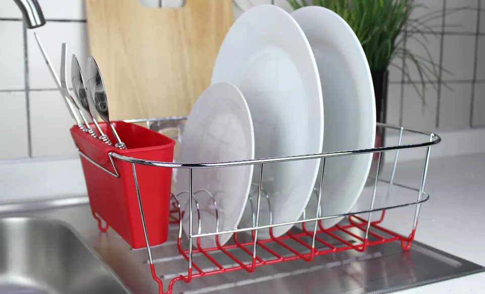 Compact Chrome-Plated Steel Dish Rack. Multiple Colors Available. - Primary Image