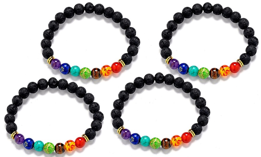 Image 6: One, Two or Four Lava Stone Chakra Bracelets