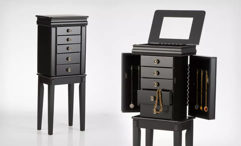 $59.99 for a Linon Deanna Standing Mirrored Jewelry Armoire in Black ($135.86 List Price). Free Shipping. - Primary Image