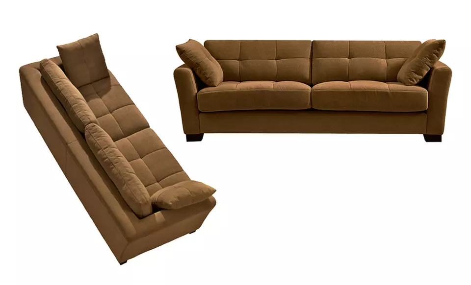 Regent 90" Tufted Microfiber Sofa with 2 Throw Pillows in Apple Green or Chocolate Brown - Second Medium