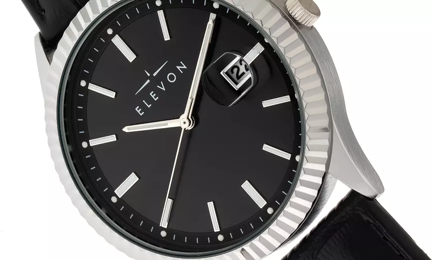 Image 11: Reloj Elevon Concorde de pulsera de cuero genuino con fecha
