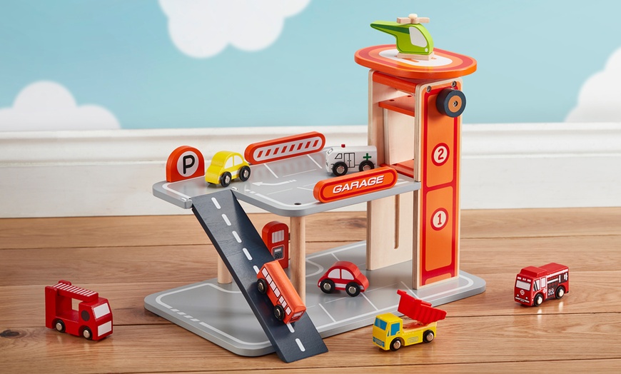 Image 1: Wooden Toy Parking Garage 