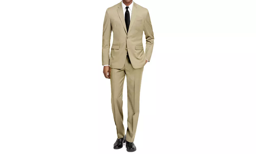 Braveman Men's Slim-Fit Solid 2-Piece Suit with Free Tie - Second Medium