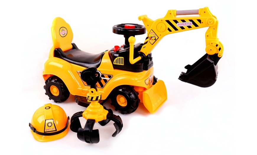 Image 1: Ride-On Toy Digger with Helmet