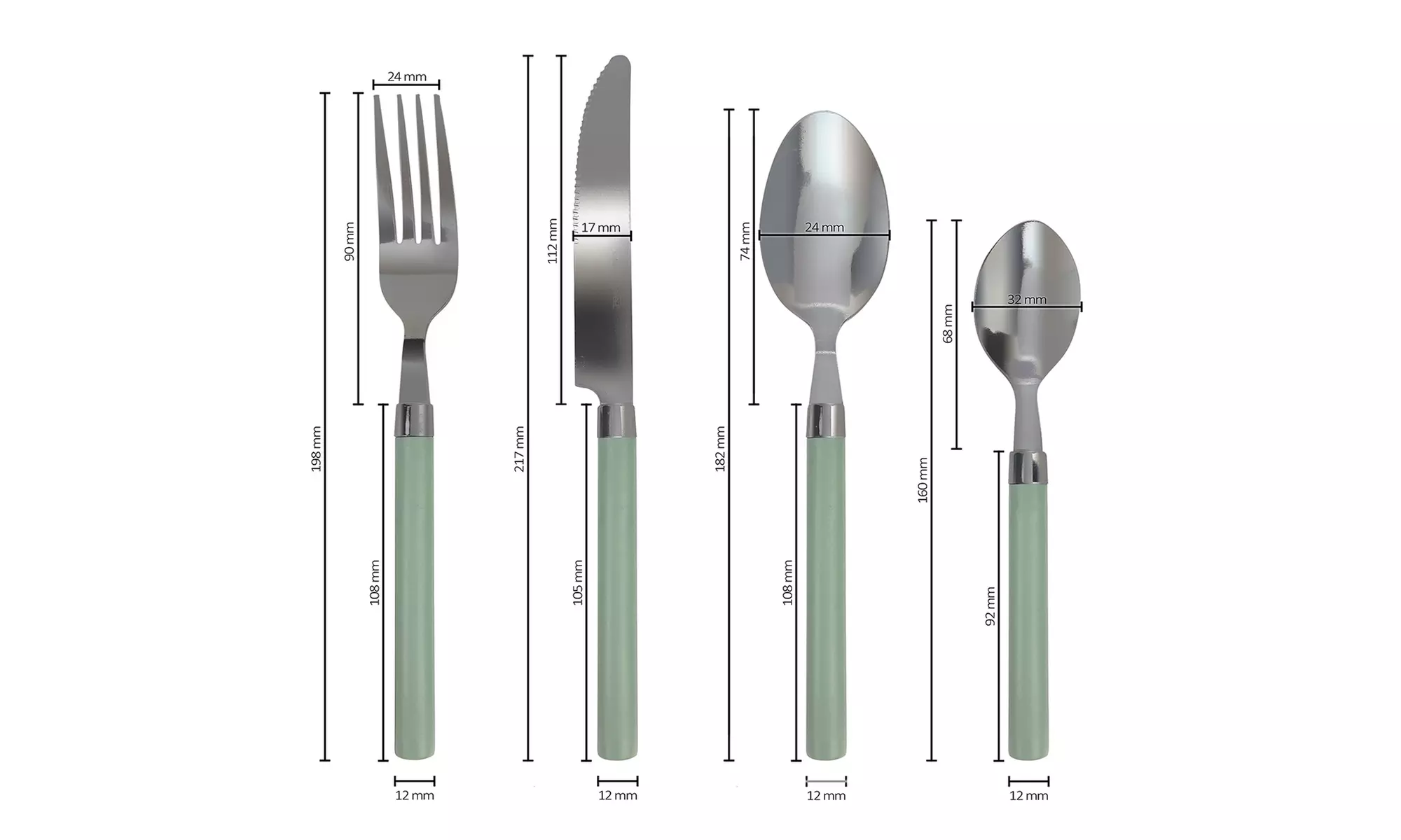 Set de 24 cubiertos de acero inoxidable con mango de colores