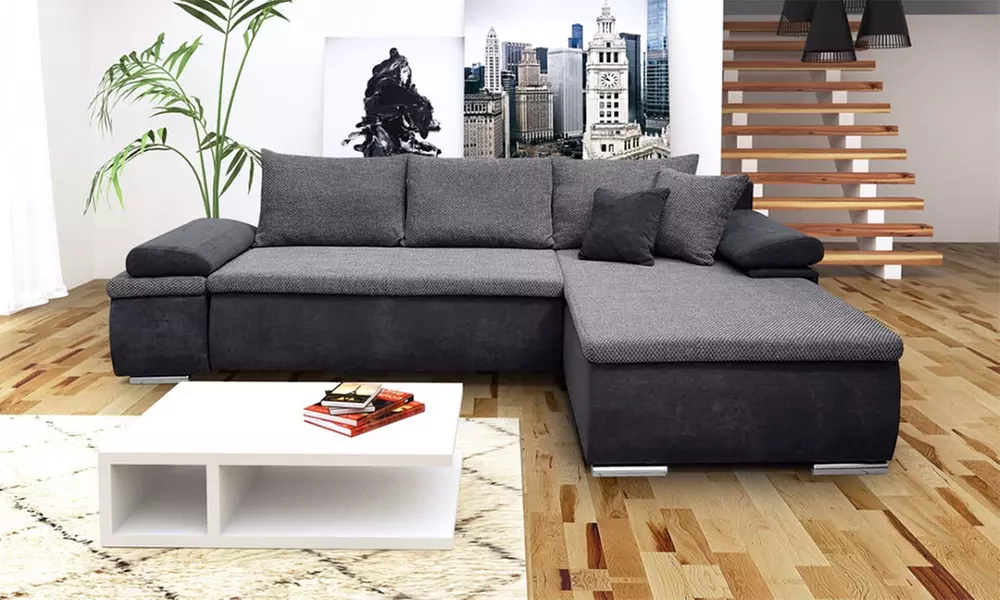 Selsey Living Ecksofa Regano in L-Form mit Bettfunktion/-kasten in Dunkelgrau/Hellgrau oder Weiß/Hellgrau inkl. Versand - Primary Image