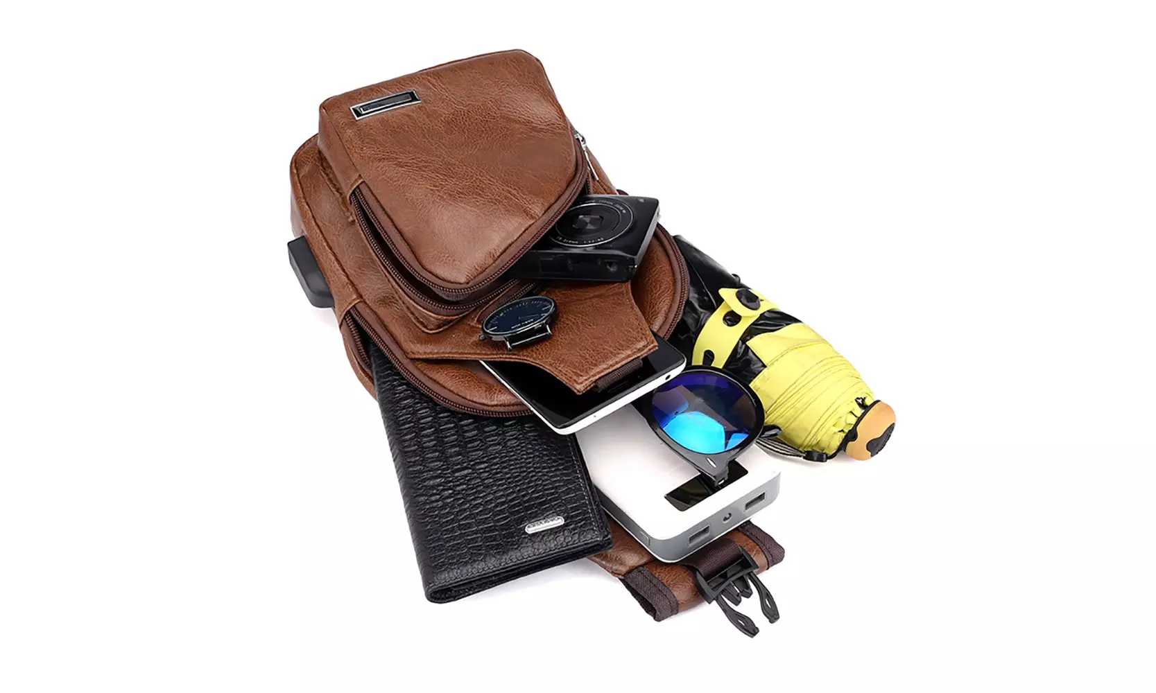 1x oder 2x Umhänge-Brusttasche in Leder-Optik für Herren