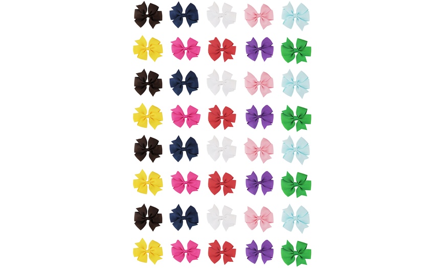 Image 15: Up to 40-Pack Assorted Colour Hair Bows with Clips for Kids
