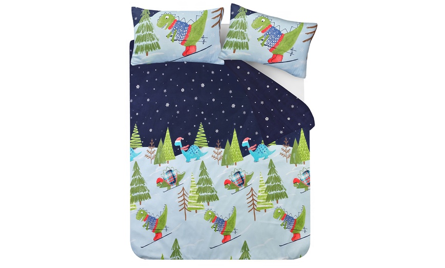 Image 13: Super Soft and Reversible Dino Skiing Printed Duvet Set