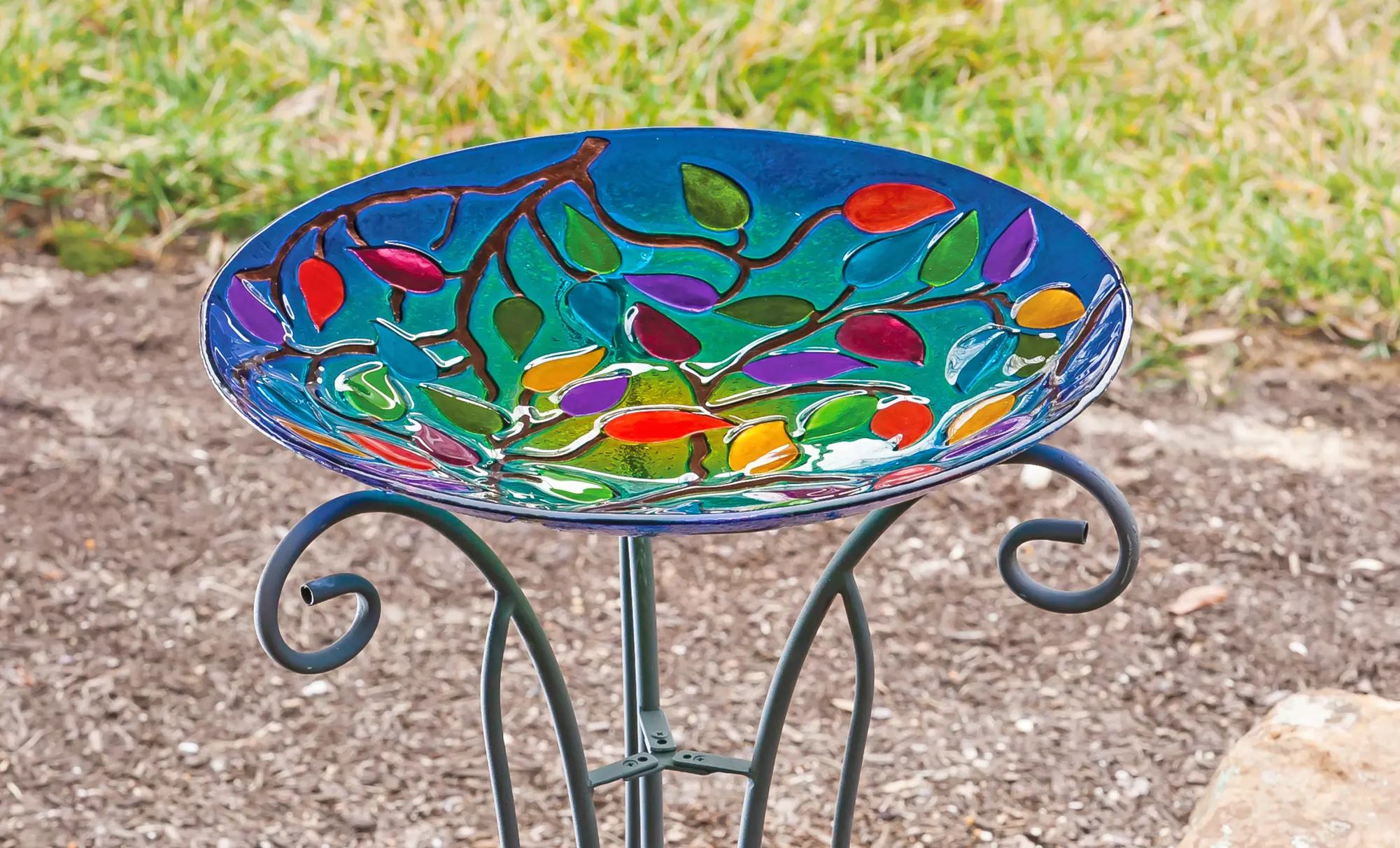 Evergreen Glass Birdbath with Stand - Primary Image