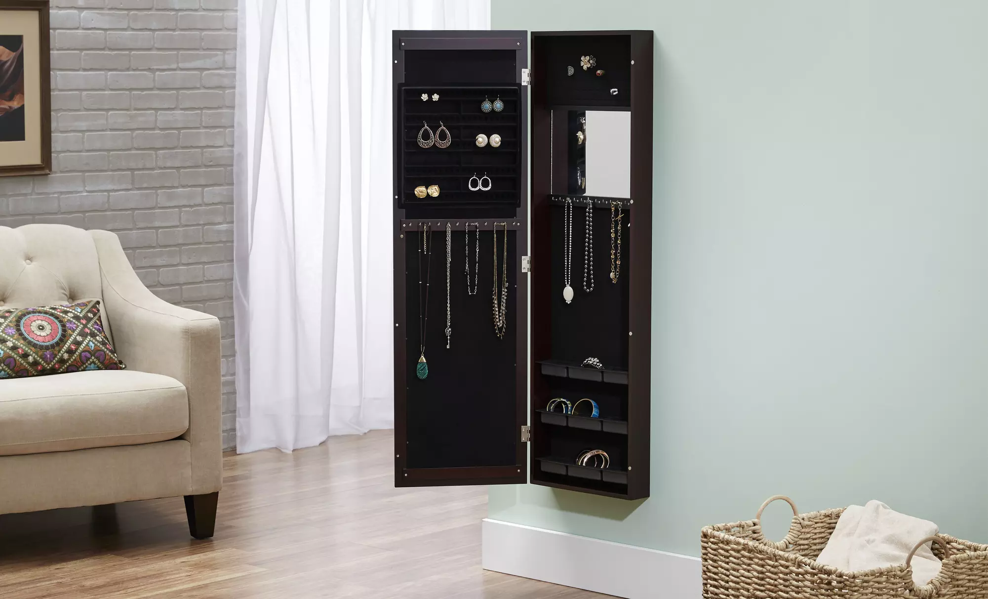Over-the-Door Jewelry Armoire with Full-Length Mirror - Primary Image