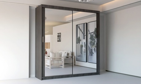 Modern Sliding Door Wardrobe with Shelves and Hanging Rails,Chicago Grey Sliding Door Mirror Wardrobe,120cm