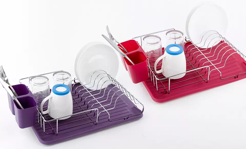Single Tier Compact Dish Rack in Red, Violet, or White. Free Returns. - Primary Image