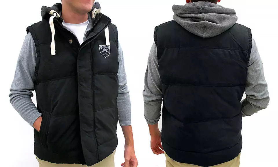 Men's Down-Filled Vest with Removable Hoodie (Size L) - Primary Image