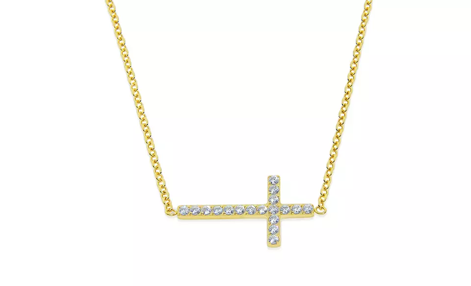 Sideways Cross Necklace with Pave Crystals. Multiple Colors Available. - Second Medium