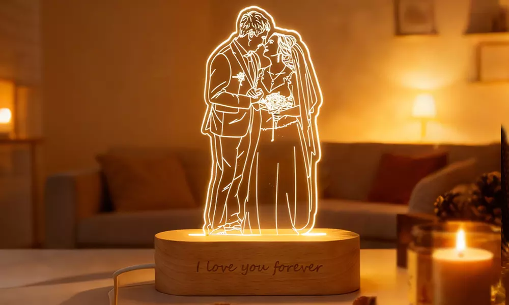 Niestandardowa drewniana lampa nocna 3D z personalizowanym zdjęciem