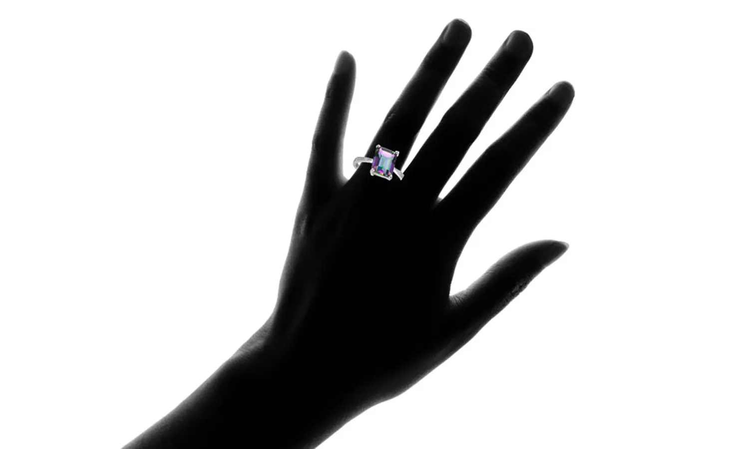 4.00 CTTW Genuine Rainbow Topaz Emerald Cut Sterling Silver Ring