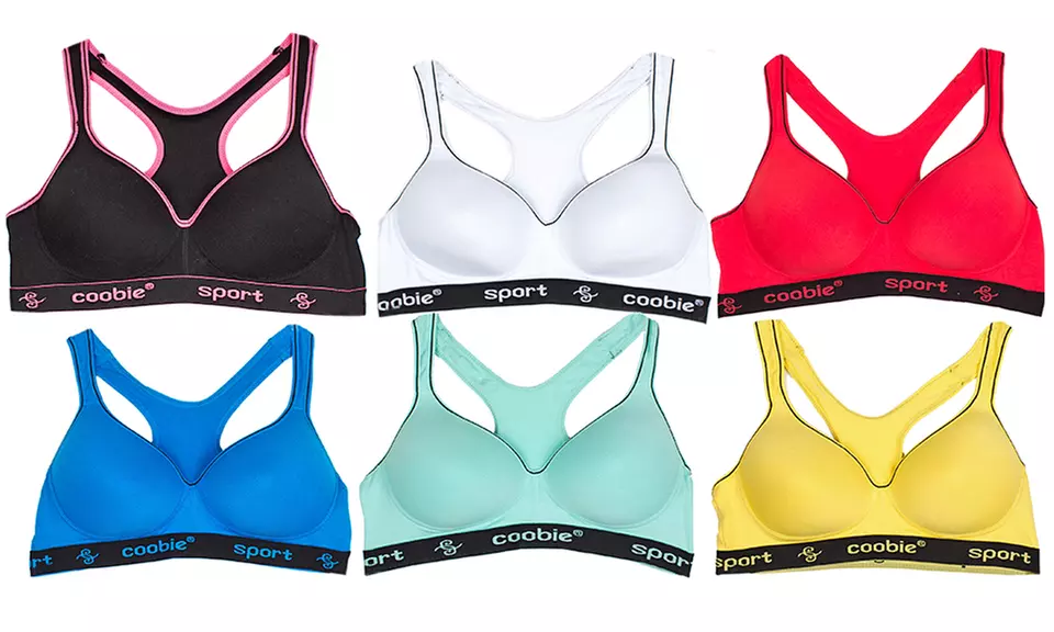 Coobie Women's Racerback Sports Bras in Regular and Plus Sizes (6-Pack) - Primary Image