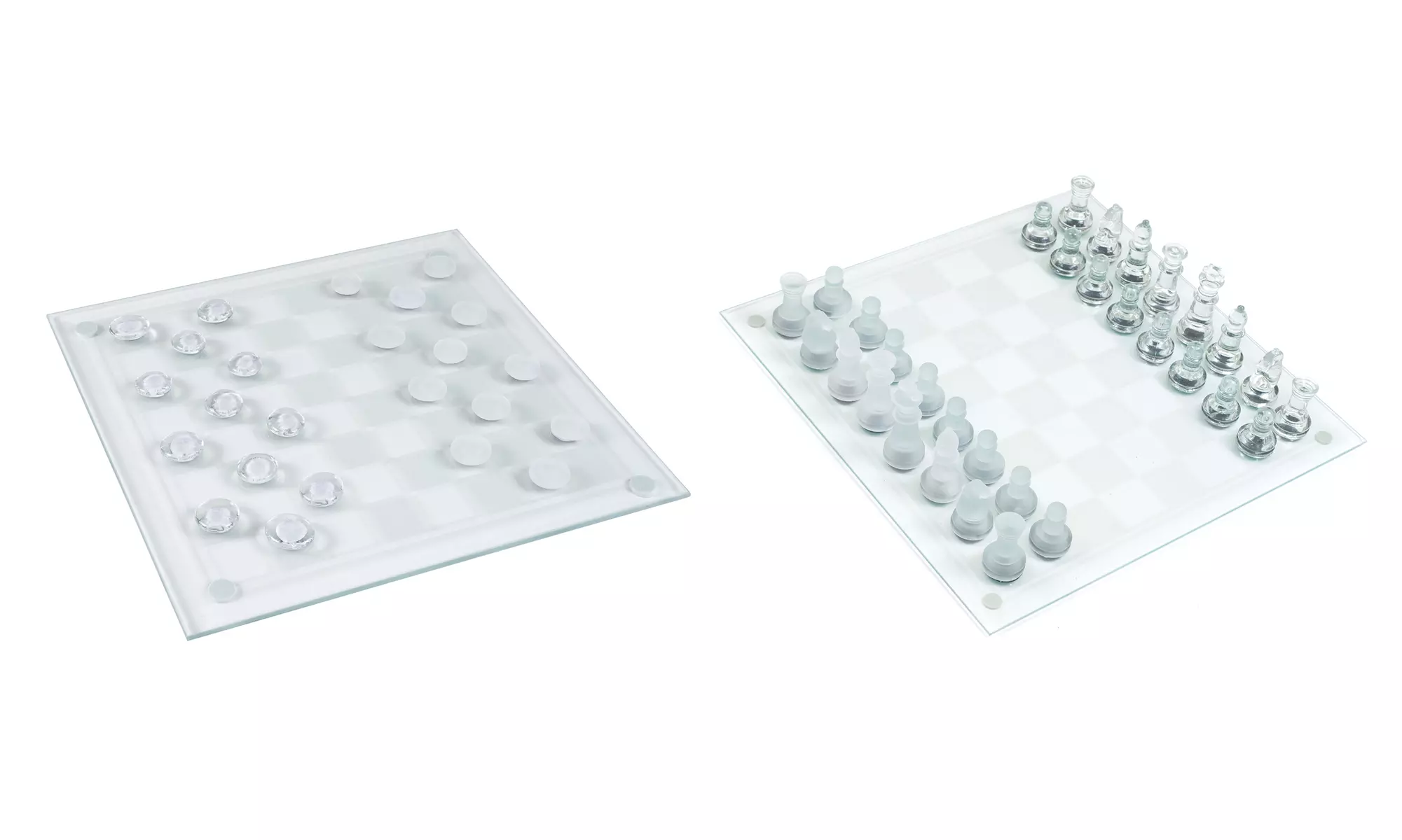 Clear Frosted Glass Chess and Checker Board Set - Primary Image