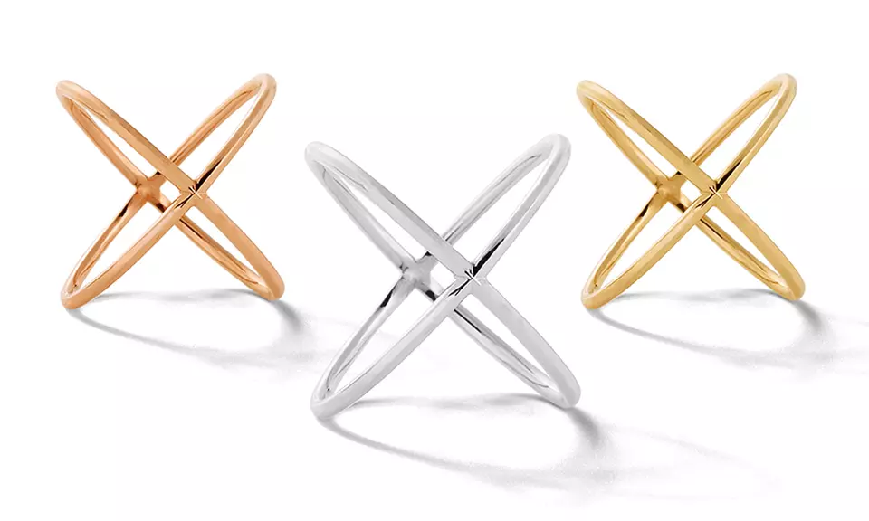 Solid Design X Ring in Rhodium, 14K Gold, or 14K Rose Gold Plated Sterling Silver - Primary Image