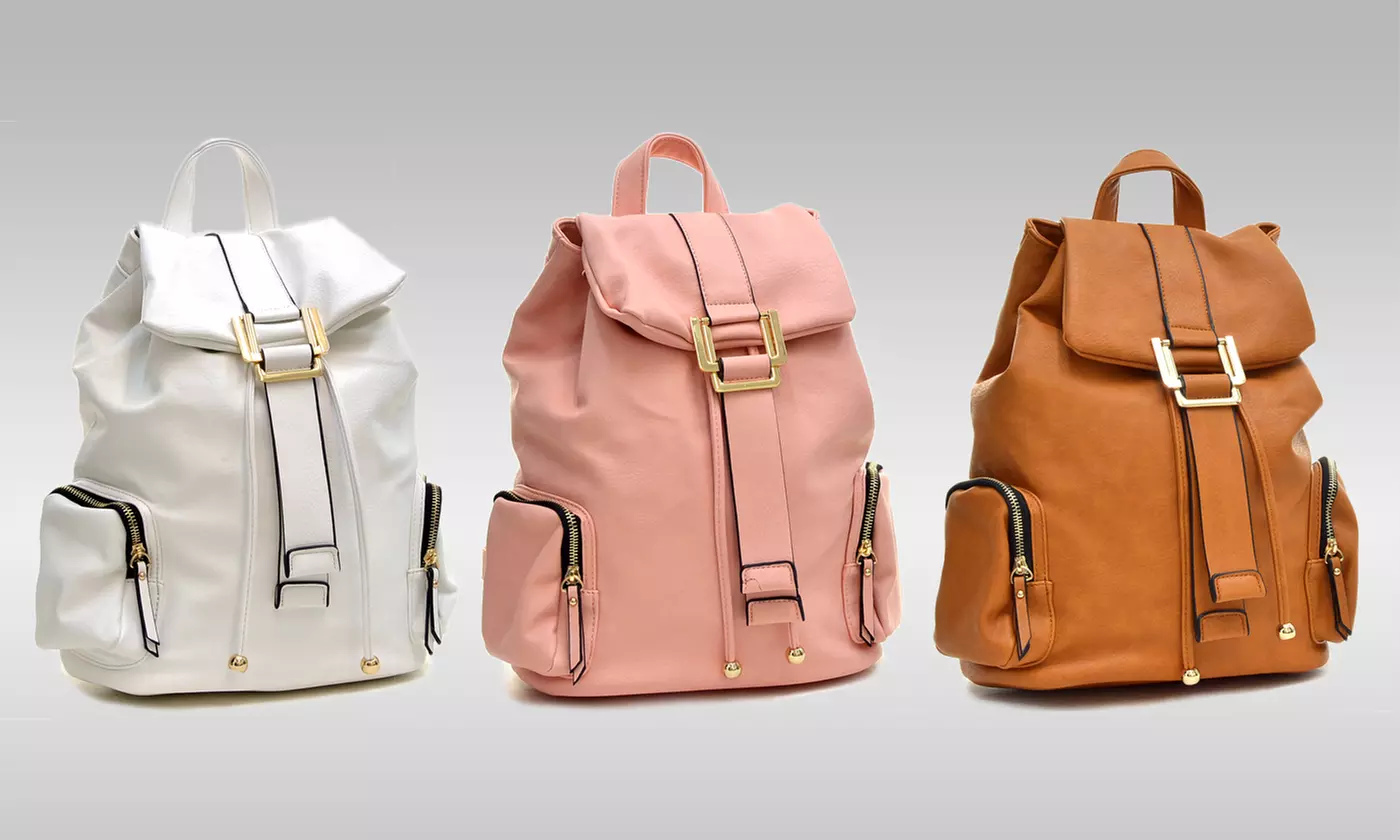 Jansen Faux-Leather Drawstring Backpack with Side Pockets - Primary Image
