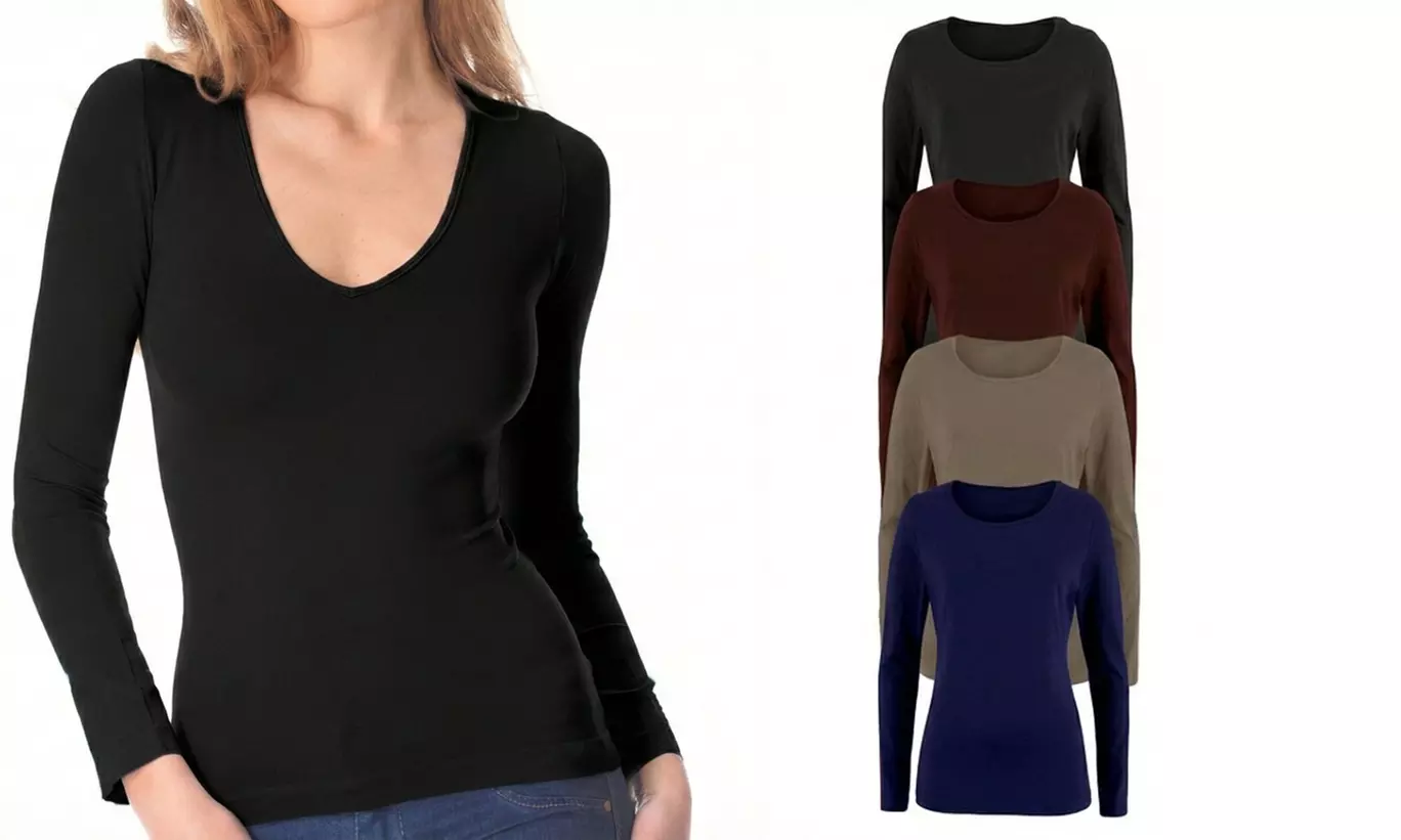 Set van 5 thermoshirts met lange mouwen en V-hals in maat naar keuze - Primary Image