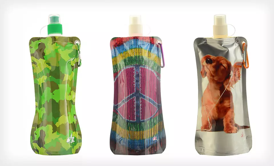 $10.99 for Three Sharkskinzz Folding Reusable Water Bottles ($23.85 List Price). Six Options Available. Free Returns. - Primary Image