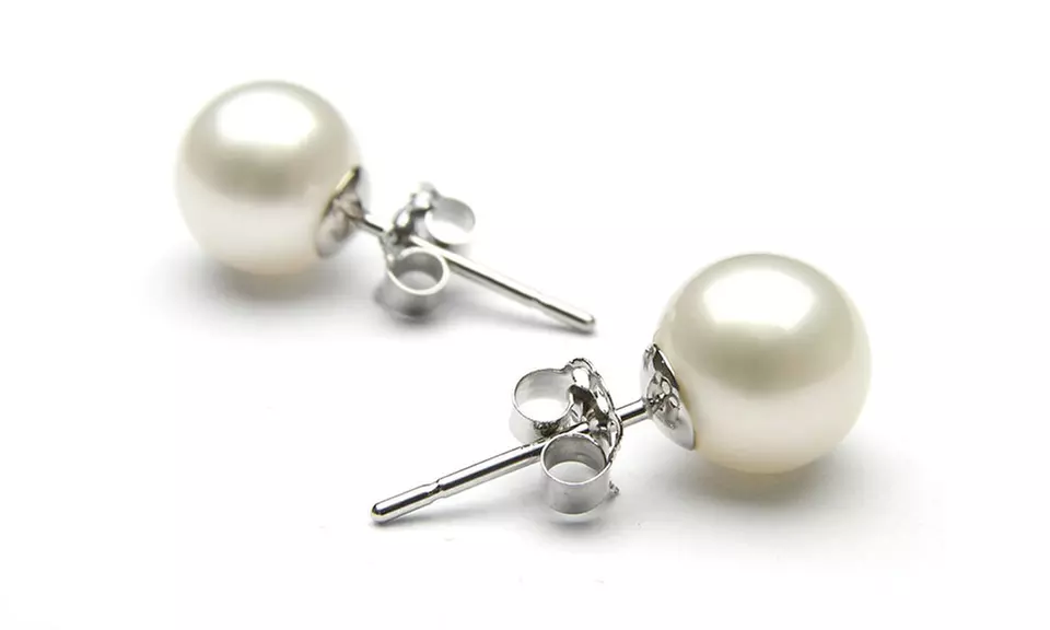 18K White Gold Pearl Earrings    - Primary Image